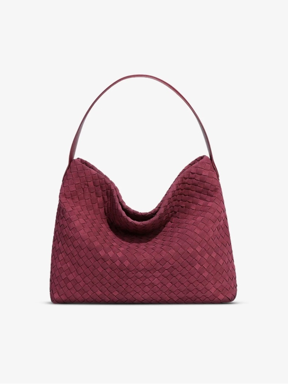 Woven Suede Tote Bag in Wine Red